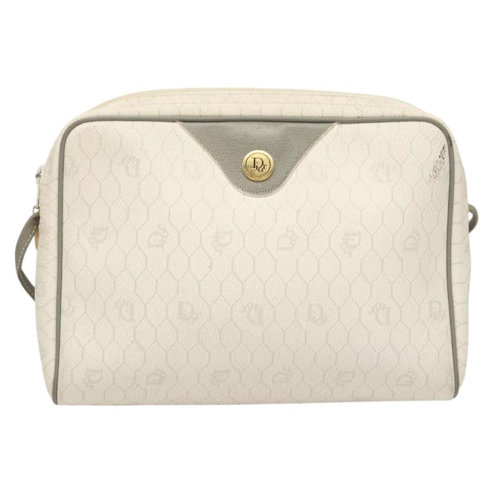 Christian Dior Honeycomb Canvas Shoulder Bag PVC White Gold Auth sw752 - Picture 2 of 16